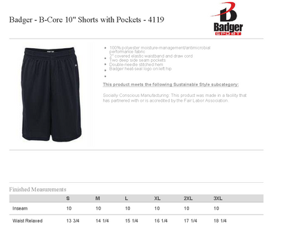 Badger B Core 10" Shorts With Pockets